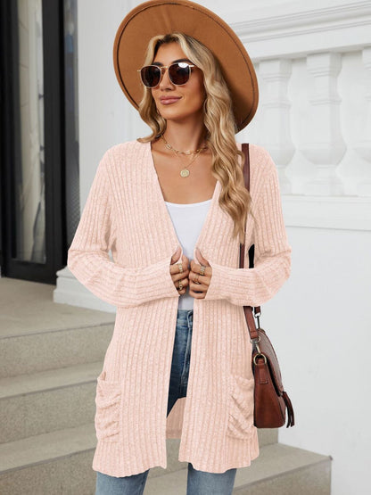 PREORDER Pocketed Open Front Long Sleeve Cardigan