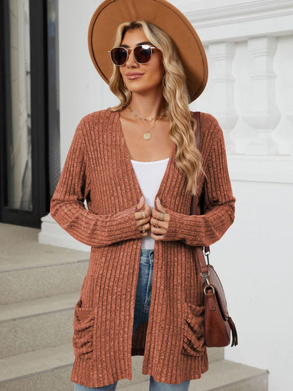 PREORDER Pocketed Open Front Long Sleeve Cardigan