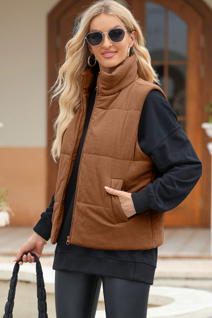 PREORDER Pocketed Zip Up Turtleneck Vest Coat