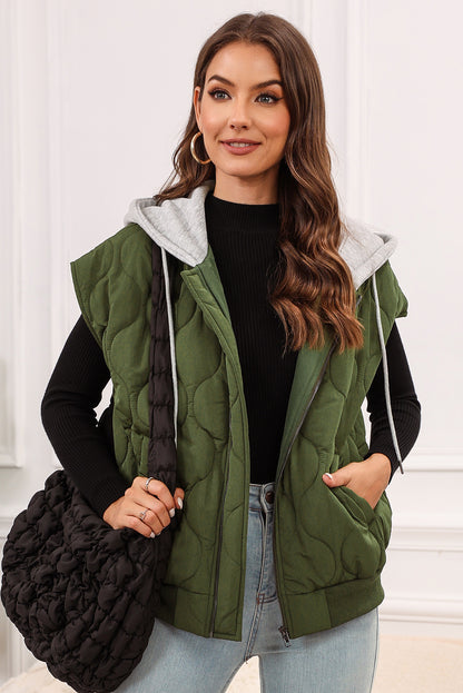 PREORDER Drawstring Zip Up Hooded Vest Coat