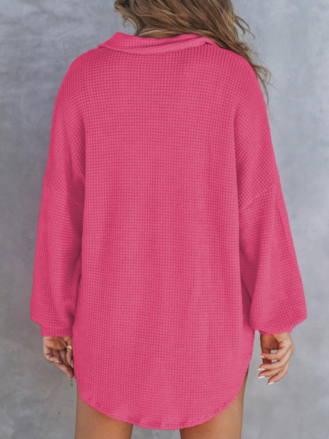 PREORDER Waffle-Knit Dropped Shoulder Long Sleeve Sweatshirt