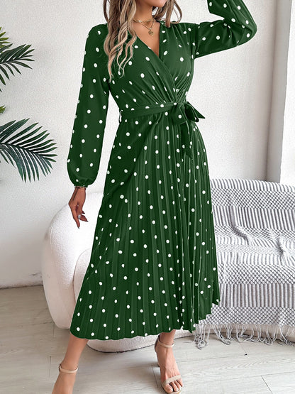 PREORDER Tied Polka Dot Long Sleeve Midi Dress