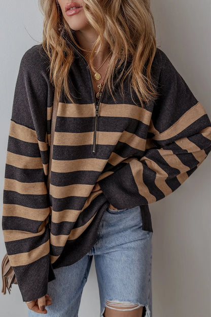 PREORDER Striped Half Zip Long Sleeve Knit Top 2/9