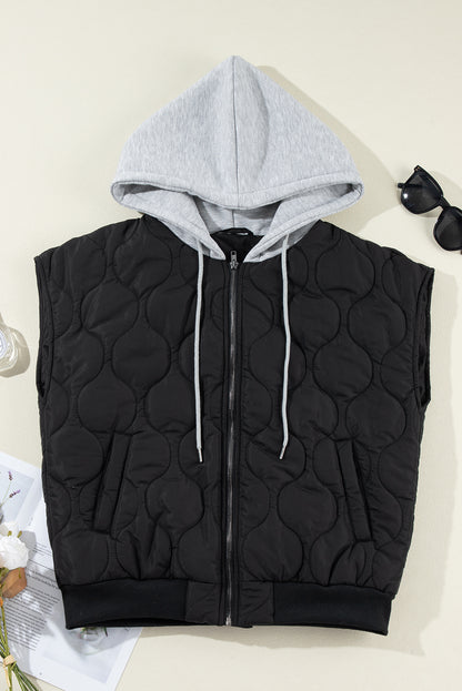 PREORDER Drawstring Zip Up Hooded Vest Coat