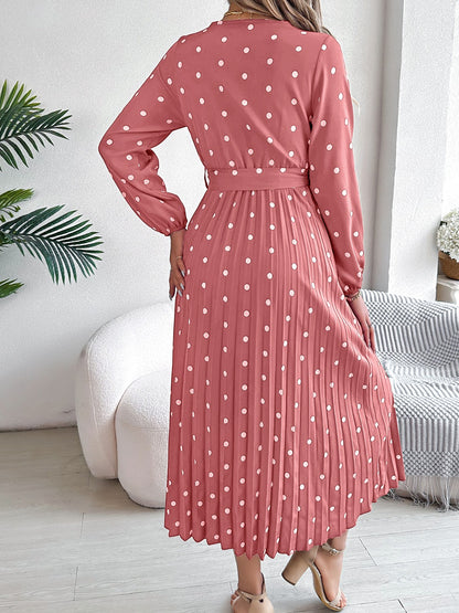 PREORDER Tied Polka Dot Long Sleeve Midi Dress