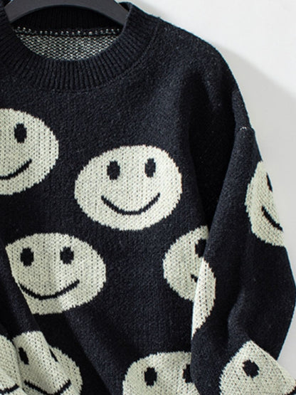 PREORDER Smile Pattern Round Neck Long Sleeve Sweater