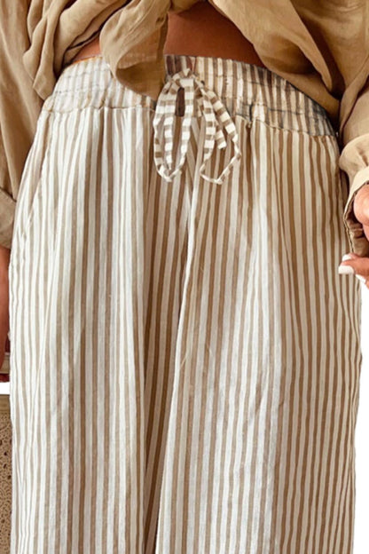 PREORDER Pocketed Striped Wide Leg Pants