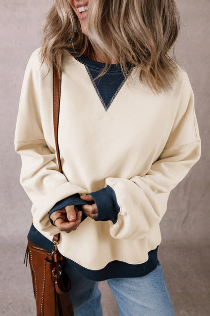 PREORDER Contrast Round Neck Long Sleeve Sweatshirt