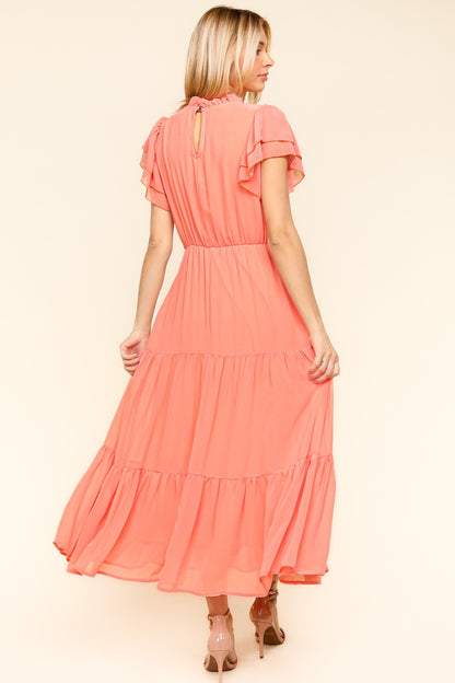 Tiered Frill Mock Neck Short Sleeve Dress