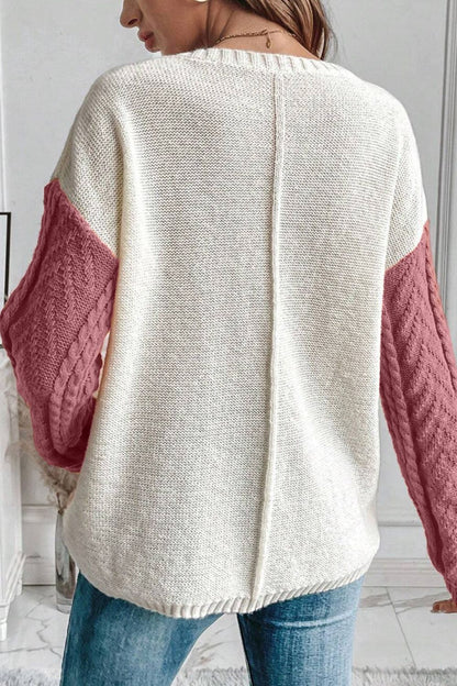 PREORDER Color Block Round Neck Long Sleeve Sweater