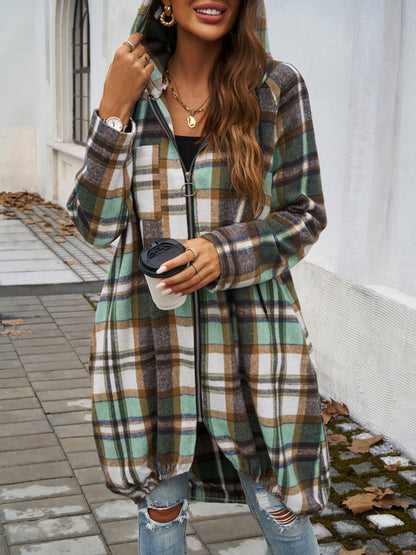 PREORDER Devine Plaid Zip Up Hooded Coat