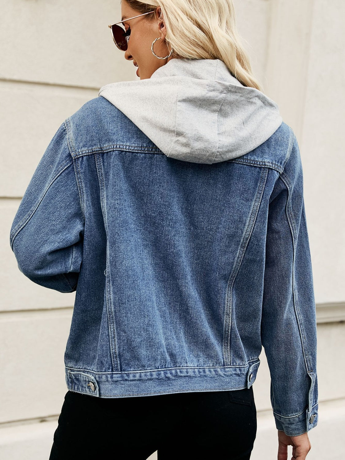 PREORDER Drawstring Hooded Button Up Denim Jacket