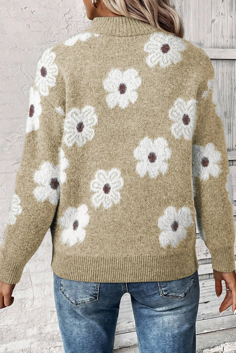 PREORDER Flower Half Zip Long Sleeve Sweater