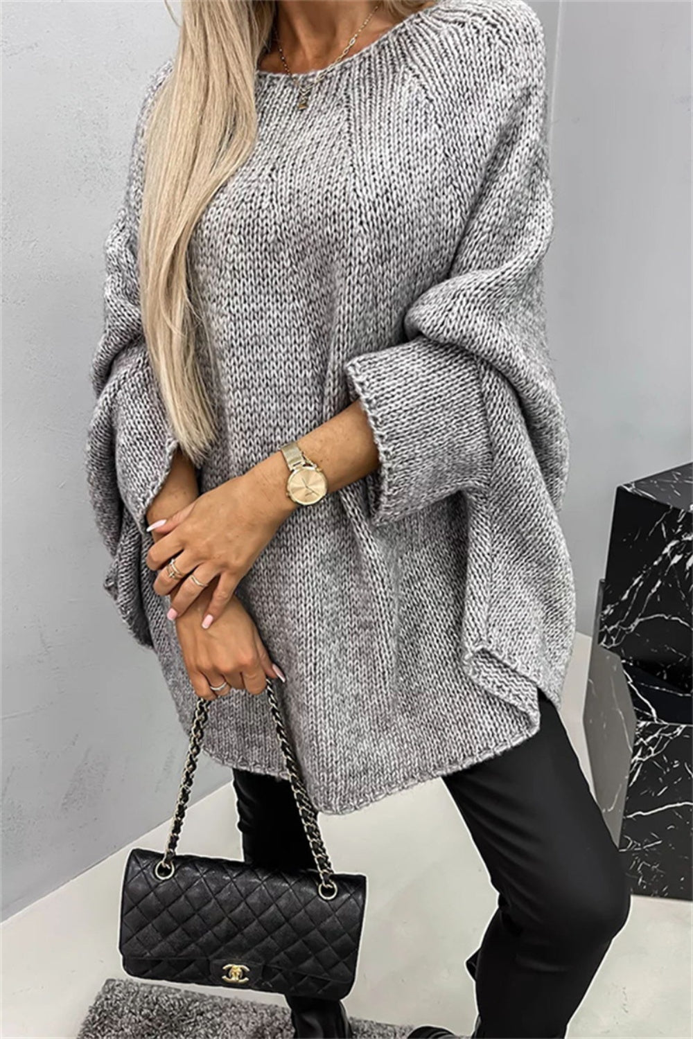 PREORDER Round Neck Batwing Sleeve Sweater