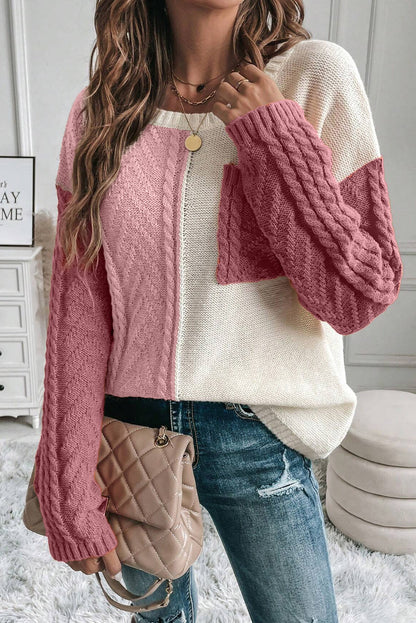 PREORDER Color Block Round Neck Long Sleeve Sweater