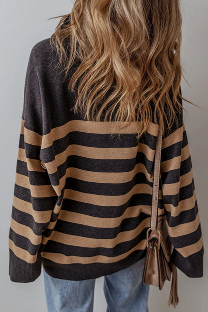 PREORDER Striped Half Zip Long Sleeve Knit Top 2/9