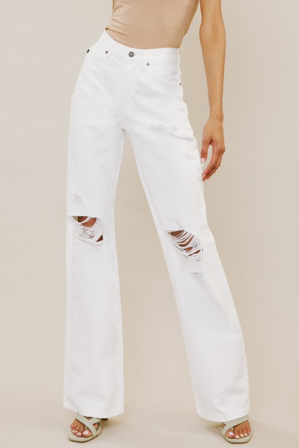 Sophie Kancan High-Rise Distressed Flare Jeans in White- one size 1/24 left! FINAL SALE!