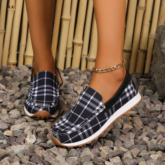 PREORDER Plaid Round Toe Slip-Ons