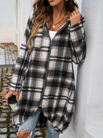 PREORDER Devine Plaid Zip Up Hooded Coat