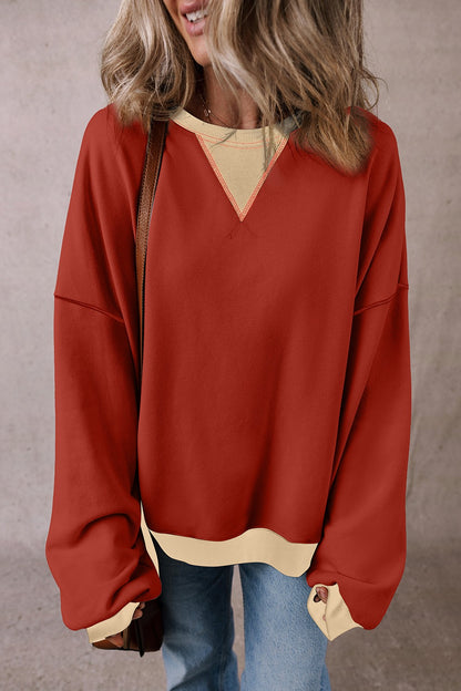 PREORDER Contrast Round Neck Long Sleeve Sweatshirt