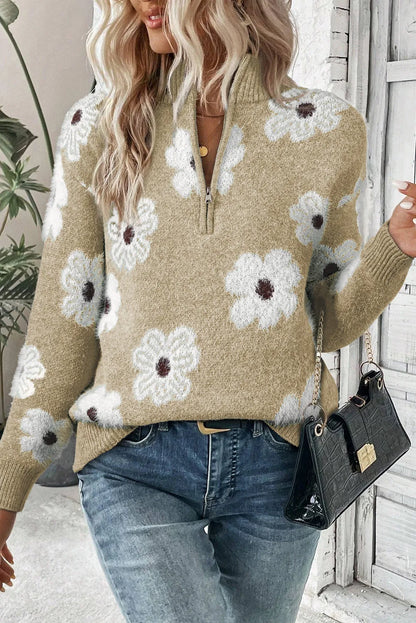 PREORDER Flower Half Zip Long Sleeve Sweater