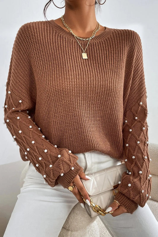 PREORDER Pearl Detail Round Neck Long Sleeve Sweater