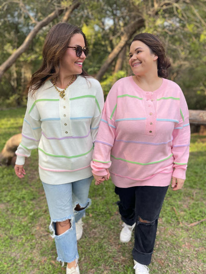 PREORDER: Just Too Good Rainbow Striped Sweater in Two Colors