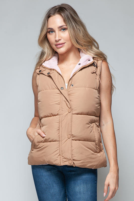 Snobbish Snap and Zip Closure Hooded Vest Camel