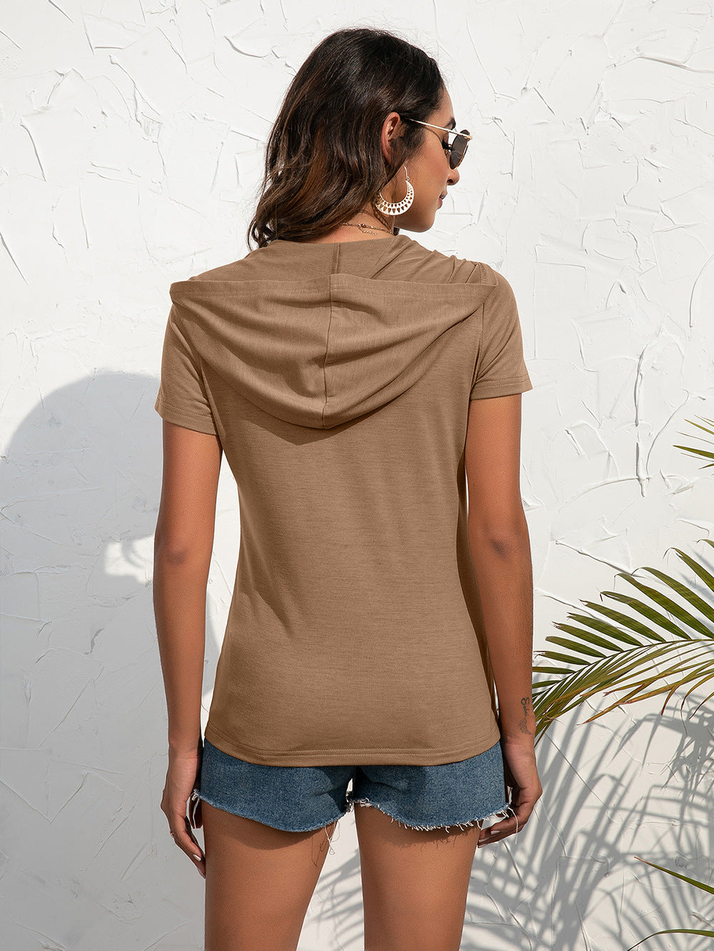 Amanda Half-Zip Short Sleeve Hooded Top- 1 size Large/Dark Gray left! FINAL SALE!