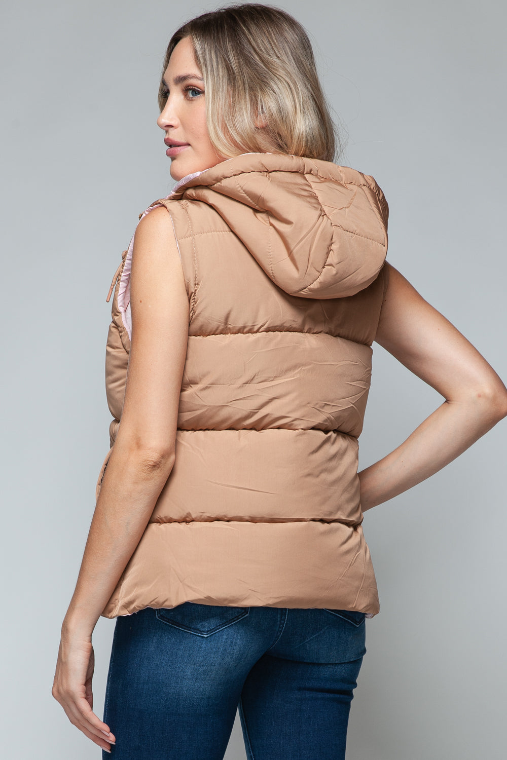 Snobbish Snap and Zip Closure Hooded Vest Camel