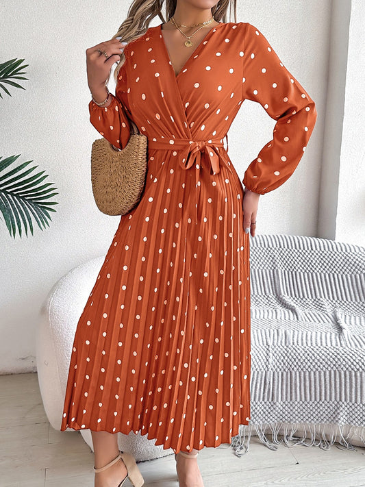 PREORDER Tied Polka Dot Long Sleeve Midi Dress