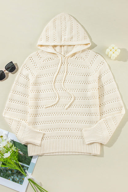 PREORDER Openwork Drawstring Long Sleeve Hooded Knit Cover Up