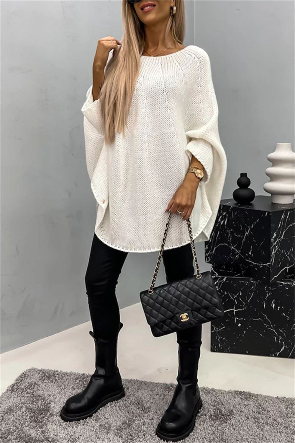 PREORDER Round Neck Batwing Sleeve Sweater