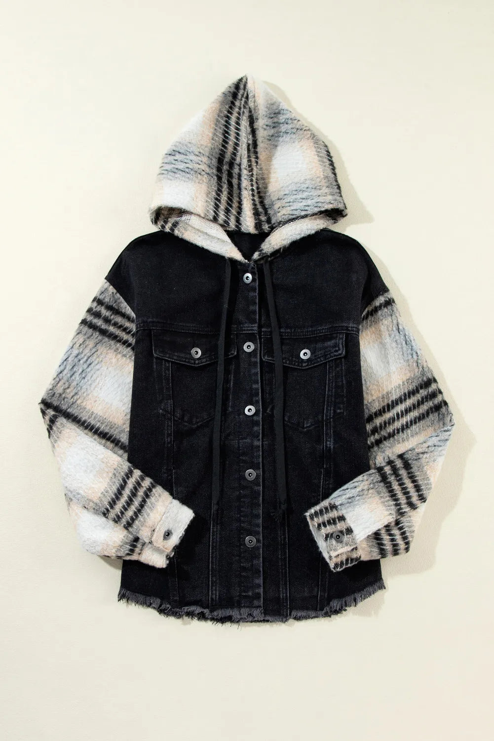 PREORDER Drawstring Raw Hem Button Up Hooded Denim Jacket