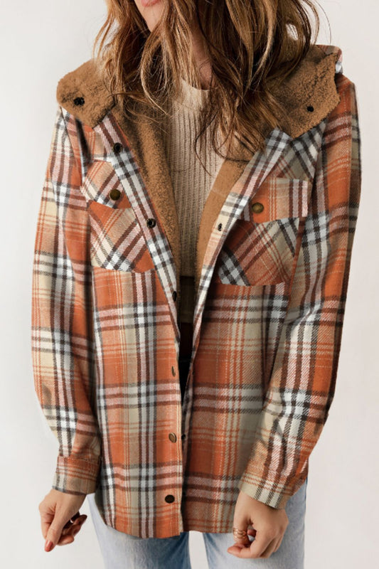 PREORDER: Plaid Button Up Long Sleeve Hooded Jacket