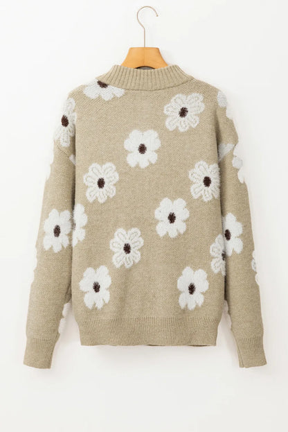 PREORDER Flower Half Zip Long Sleeve Sweater