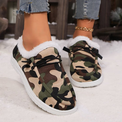 PREORDER Fuzzy Camouflage Round Toe Boots