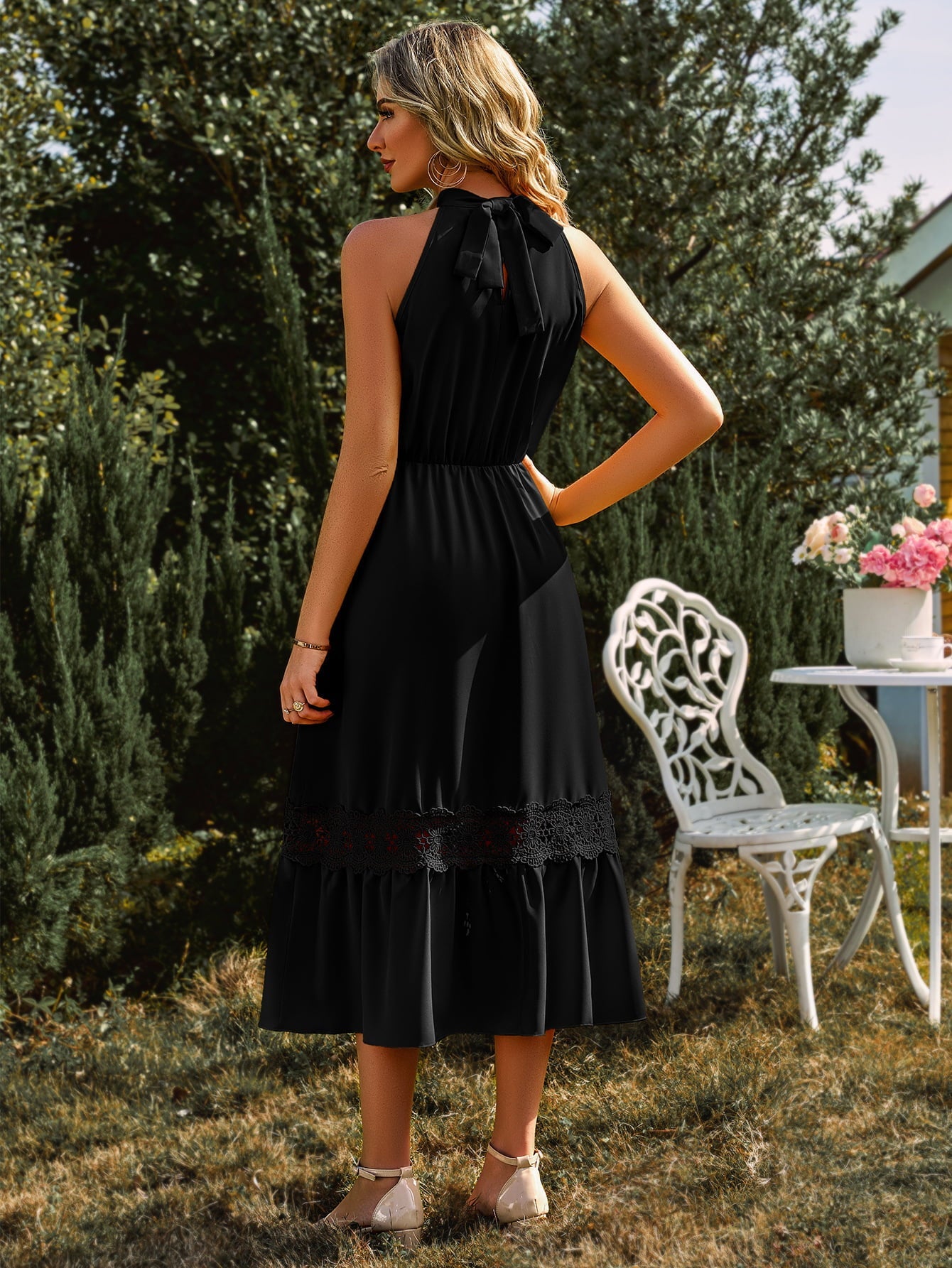 Gwendalyn Grecian Neck Spliced Lace Midi Dress- 1 size Small/Black left! FINAL SALE!