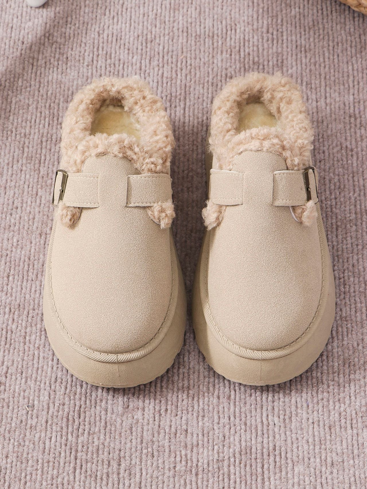 PREORDER Thermal Fuzzy Buckle Platform Slippers