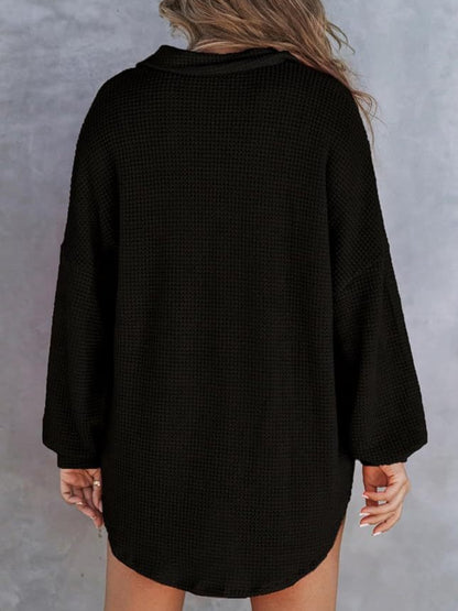 PREORDER Waffle-Knit Dropped Shoulder Long Sleeve Sweatshirt