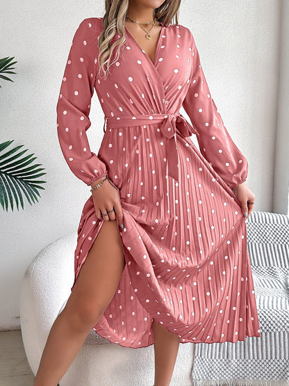 PREORDER Tied Polka Dot Long Sleeve Midi Dress