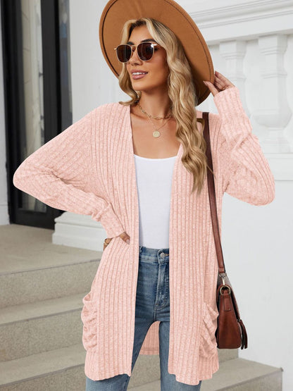 PREORDER Pocketed Open Front Long Sleeve Cardigan