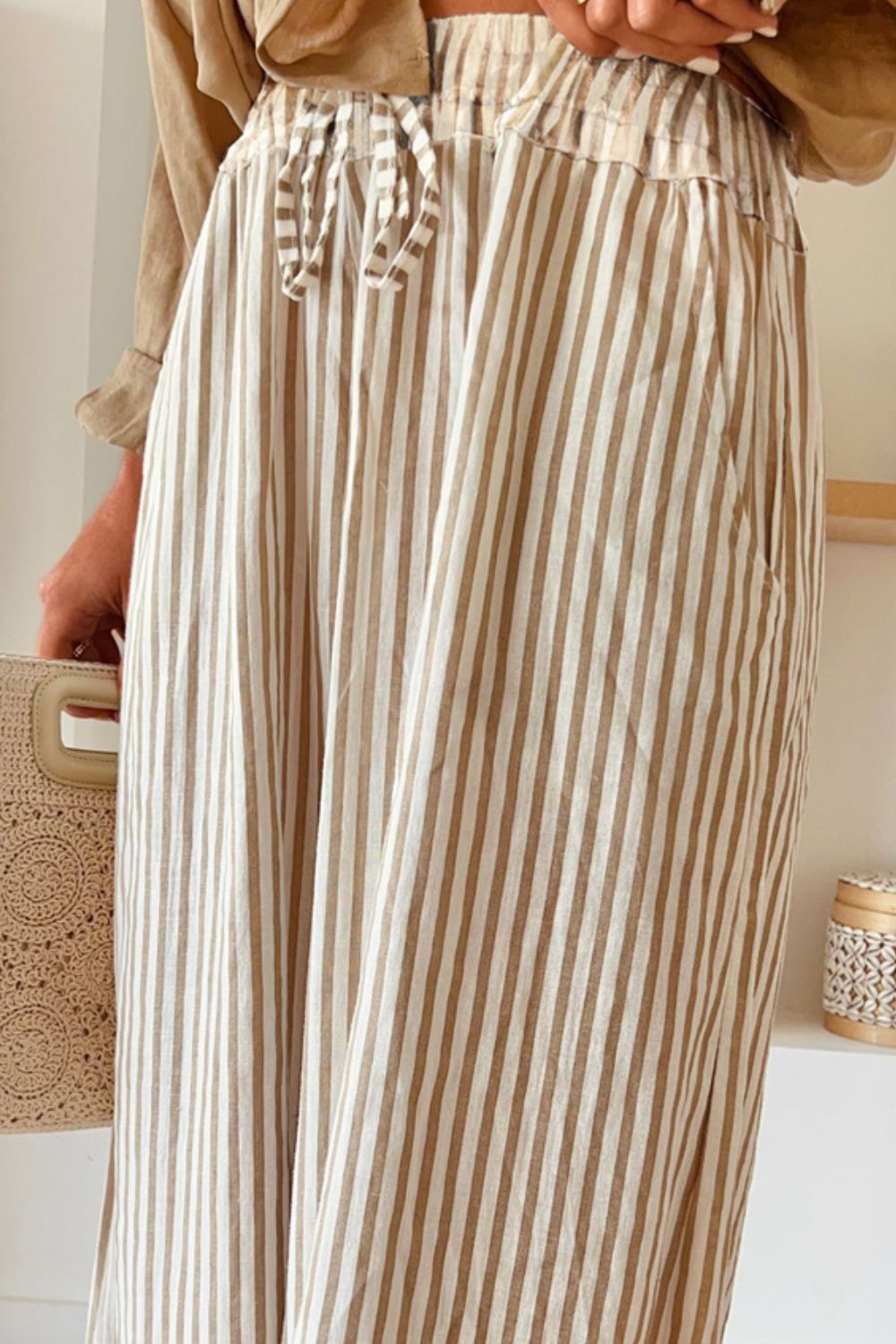 PREORDER Pocketed Striped Wide Leg Pants