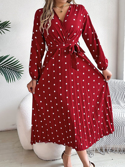 PREORDER Tied Polka Dot Long Sleeve Midi Dress