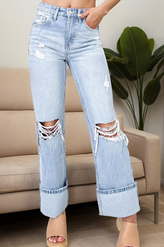 PREORDER Distressed High Waist Jeans with Pockets