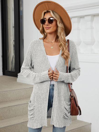 PREORDER Pocketed Open Front Long Sleeve Cardigan