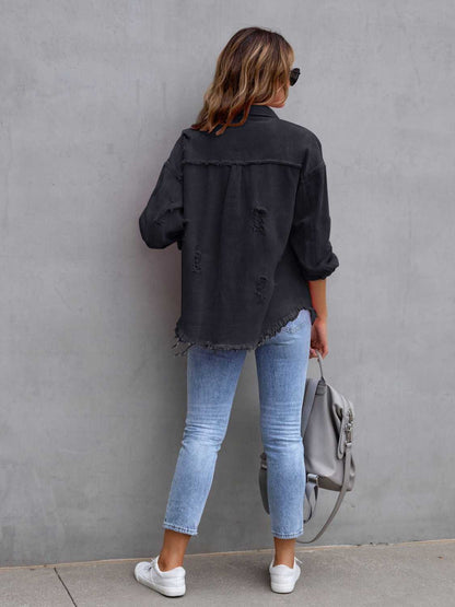 PREORDER Distressed Drop Shoulder Denim Jacket