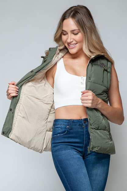 Snobbish Snap and Zip Closure Hooded Vest Olive