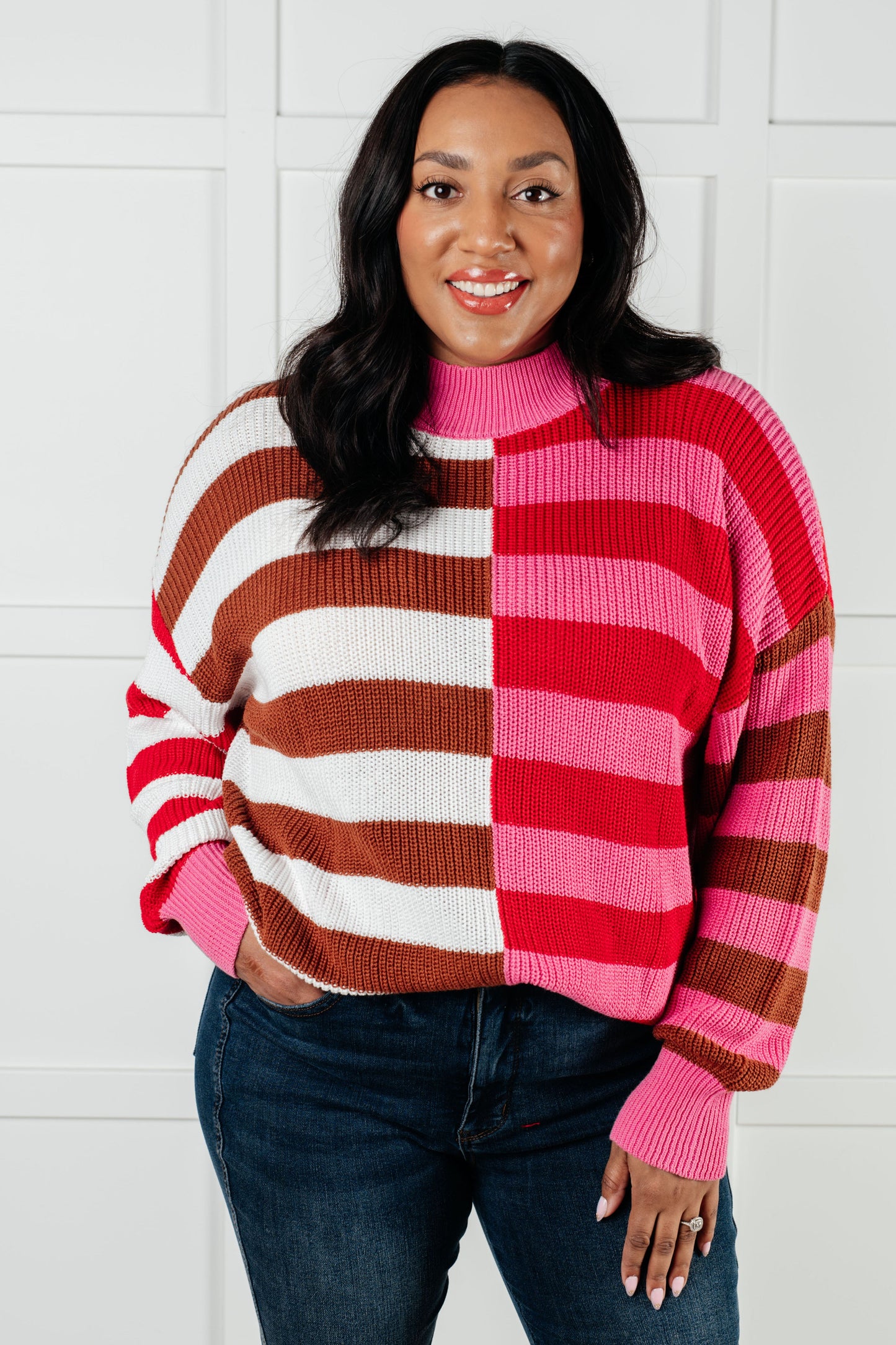 In Your Lane Color Blocked Stripe Sweater