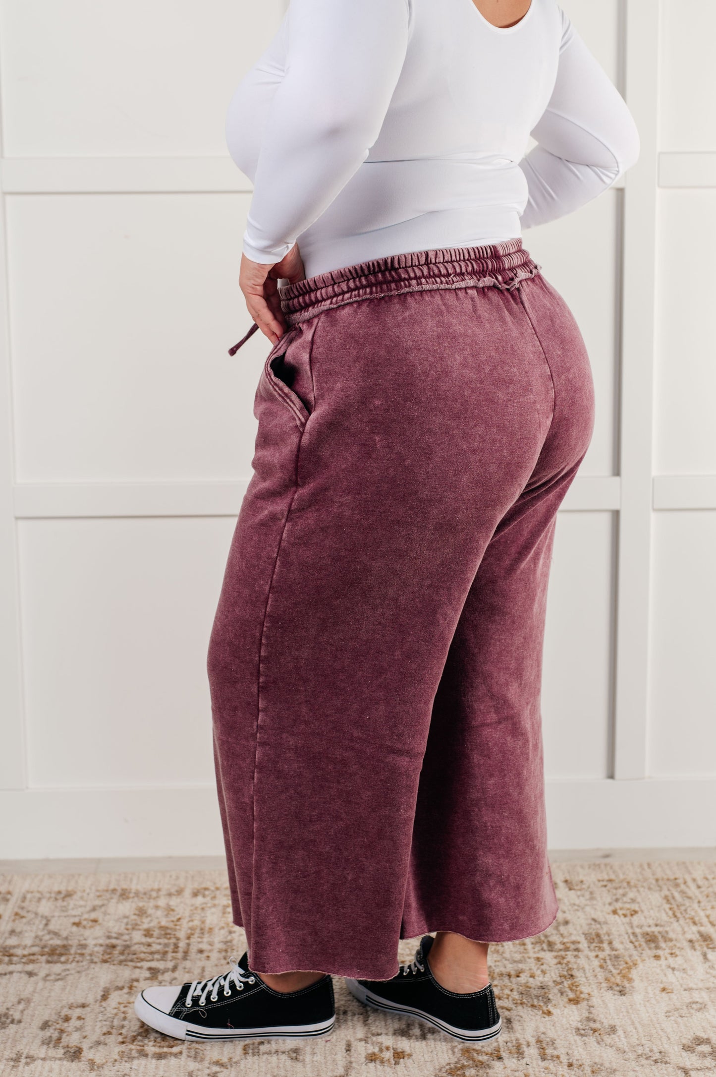 In or Out Wide Leg Cropped Pants in Eggplant